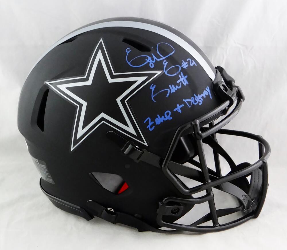 Ezekiel Elliott Autographed Cowboys F/S Eclipse Speed Authentic Helmet w/ Insc- Beckett W Auth *Blue