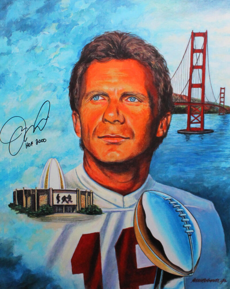 Joe Montana Autographed 49ers16x20 Painted Portrait Print w/HOF - JSA Auth *Black