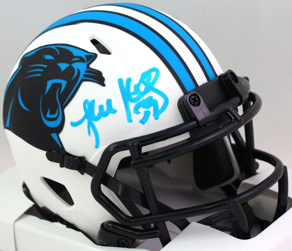 Luke Kuechly Autographed Panthers Lunar Speed Mini Helmet- Beckett W Hologram *Baby Blue