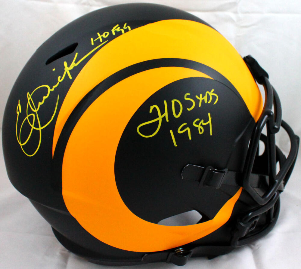 Eric Dickerson Autographed LA Rams F/S Eclipse Speed Helmet w/2 Insc - Beckett W Auth *Yellow