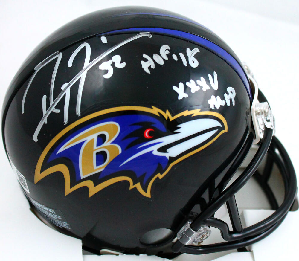 Ray Lewis Autographed Baltimore Ravens Mini Helmet w/2 insc.-Beckett W Hologram *Silver