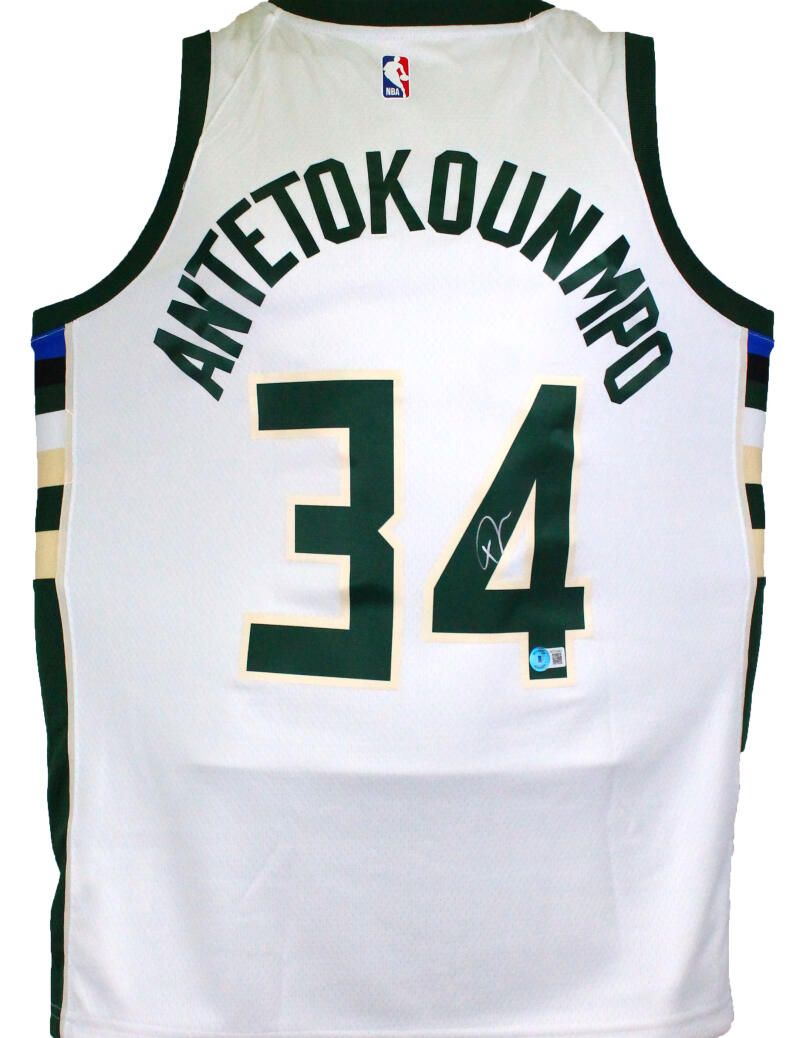 Giannis Antetokounmpo Autographed Milwaukee Bucks White Swingman Jersey-Beckett W Hologram *Silver