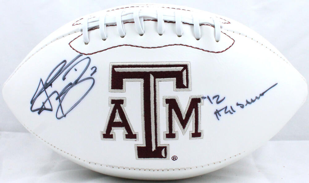 Johnny Manziel Autographed Texas A&M Aggies Logo Football W/ Heisman- JSA W Auth