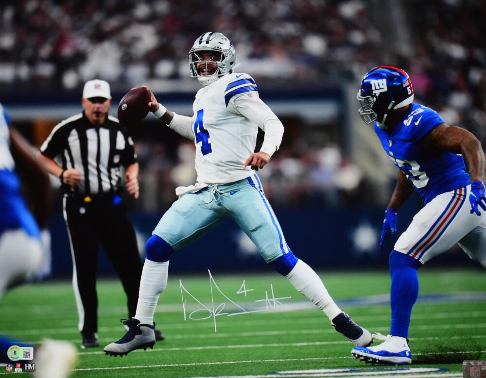 Dak Prescott Autographed Dallas Cowboys 16x20 v. Giants Photo-Beckett W Hologram *White