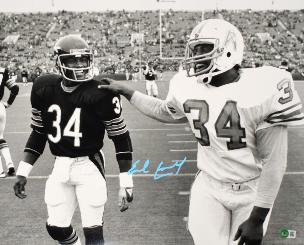 Earl Campbell Signed Houston Oilers 16x20 B/W w/ Walter Payton Photo- Beckett W Hologram *Light Blue