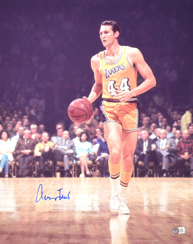 Jerry West Autographed Los Angeles Lakers 16x20 Dribbling Photo-Beckett Hologram *Blue